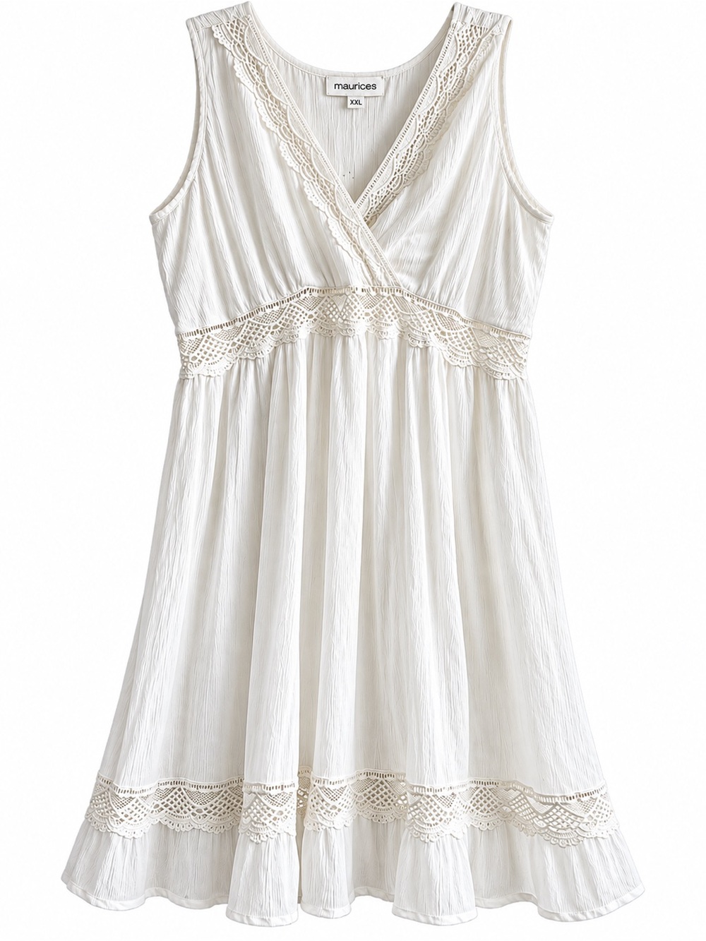 Maurices XXL White Crochet Lace Boho Midi Dress Smocked NWT